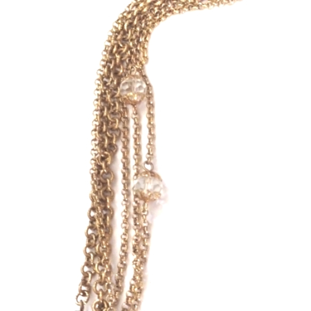 R.J. GRAZIANO BRUSHED GOLD MULTICHAIN NECKLACE W/CRYSTALS & SIDE FLORAL PENDANT - Picture 6 of 8
